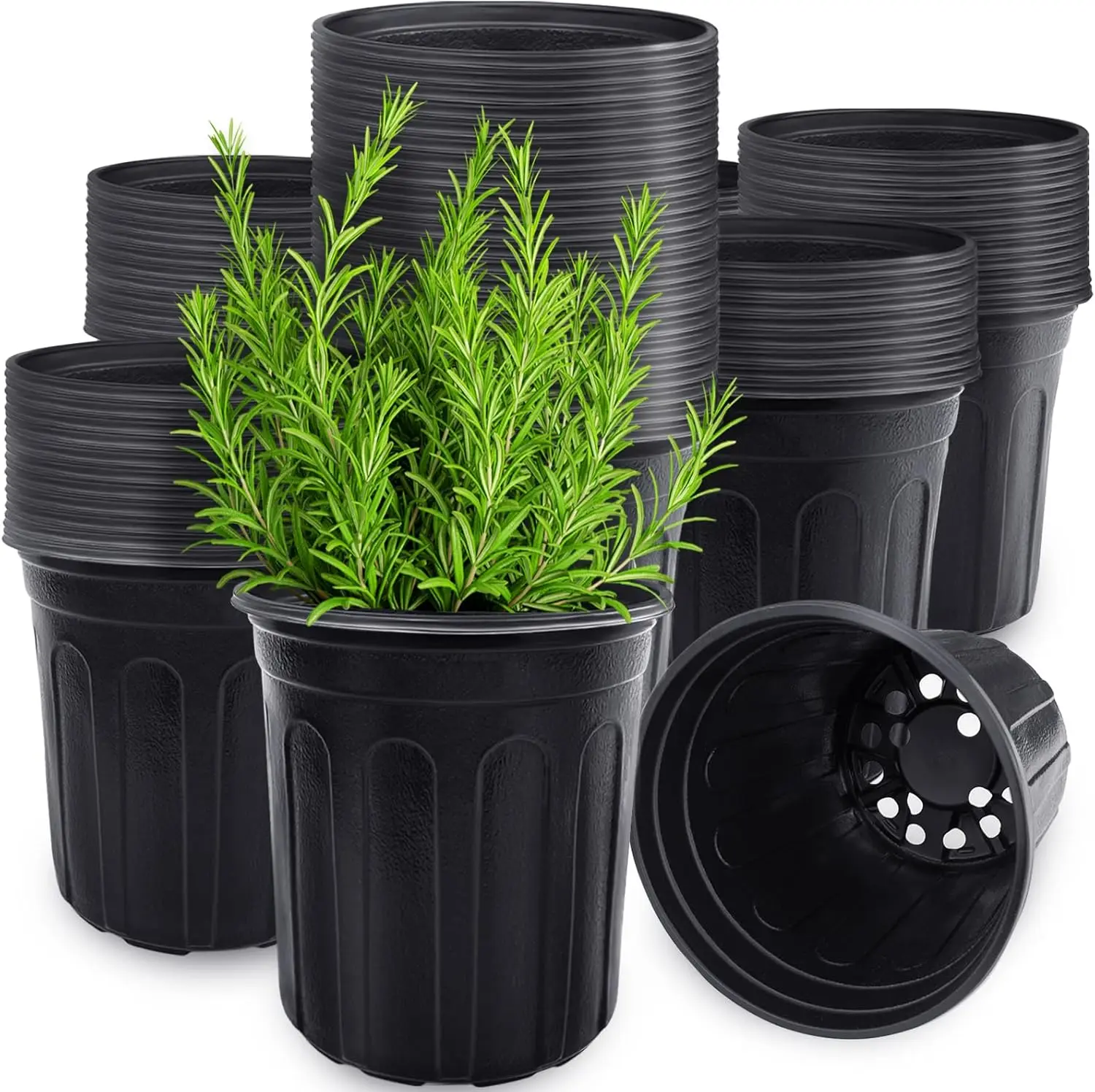 60 Pcs 1 Gallon Flexible Plant Nursery Pots with Drainage Holes, Soft Plastic Seedling Containers for Succulents and Home Garden