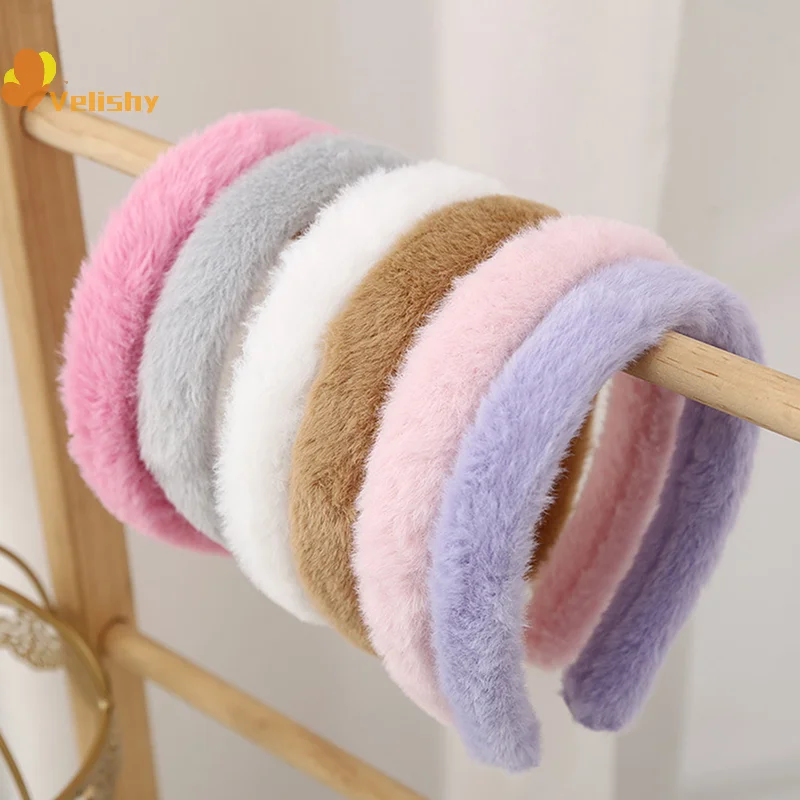 2-шт-простая-милая-плюшевая-повязка-на-голову-для-женщин-осенне-зимняя-повязка-на-голову-для-мытья-лица-макияжа-высокая-заколка-для-волос-головной-убор