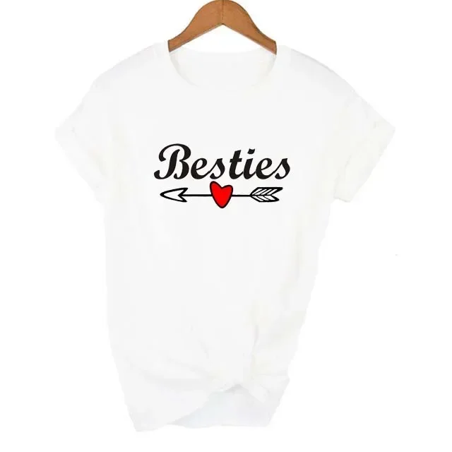 Best Friends T shirt Women T-shirt Summer Short Sleeve Sister Bff T Shirt Women Tshirt Top White Casual Tee Shirt Femme