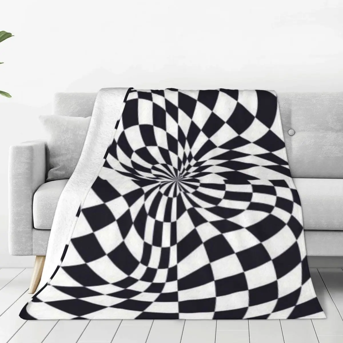 3D Vortex Illusion Black And White Checkered Swirl Trap Blankets Soft Warm Flannel Throw  Cover for Bed Picnic Travel Home Couch