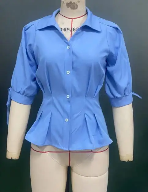 

Women's Shirt Solid Color Shirt with Half Sleeve Drawstring 2025 Temperament Waist Cinched Cardigan Shirt for Women