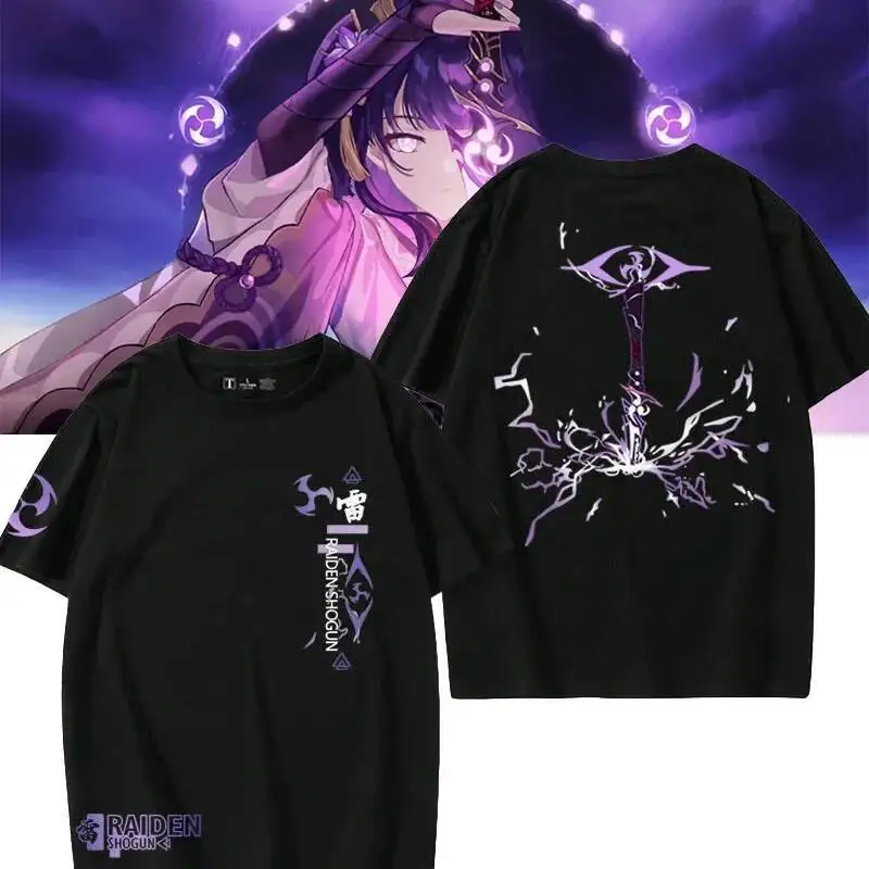 

Anime Game Summer Casual GS Impact Cos Shogun Unisex Raiden Ei Crewneck All-Match Short-Sleeved Cotton T-Shirt
