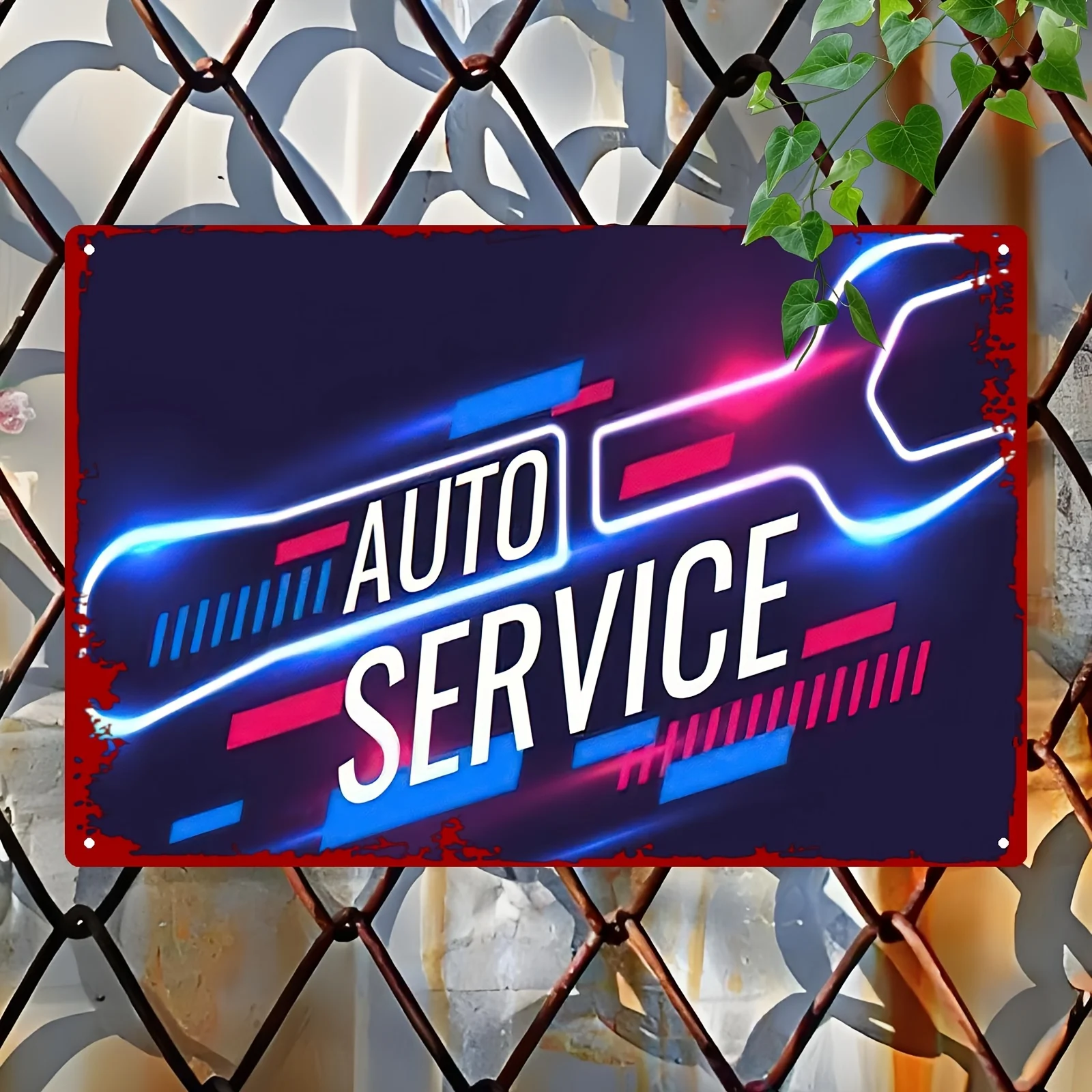 2D Flat, A 2D Flat Neon Car Service Sign - Traditional  Wall Decor, Multi-purpose Poster Size,No Electricity Required, Red