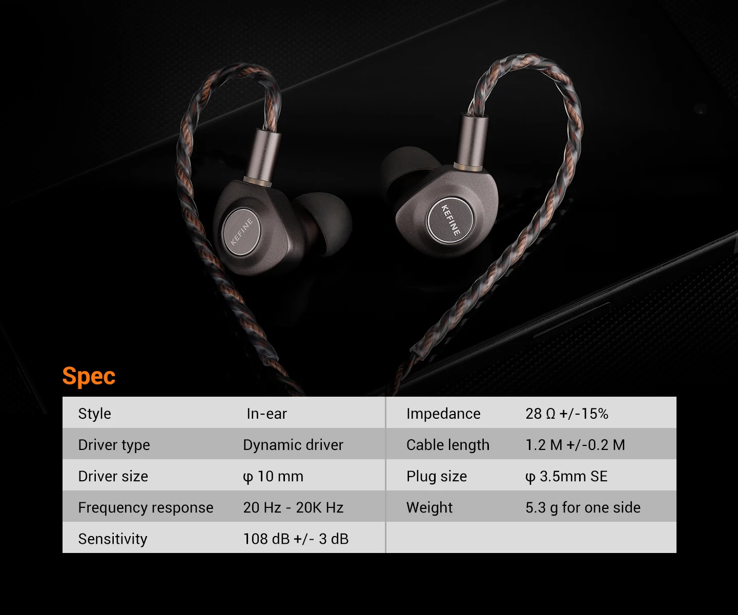 KEFINE Delci 10 mm DLC+PU-Membran, dynamischer Treiber, kabelgebundene HiFi-IEM-Kopfhörer mit CNC-Metall und abnehmbarem 0,78 mm 2-poligem 3,5-mm-Kabel – Detail 9