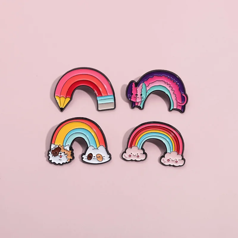 Cute Rainbow Enamel Brooch Tooth Cloud Black Cat Duck Love Book Cloud Rainbow Metal Badge Punk Lapel Pin Jewelry Accessorie Gift