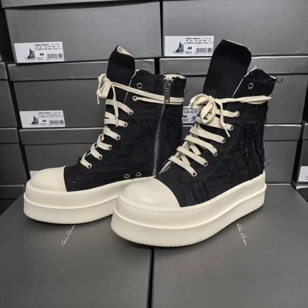 

Lace Up Zip Women Canvas Boots Luxury Sneakers Men's High Top Platform Motorcycle Shoes Black White Male Designer Shoe