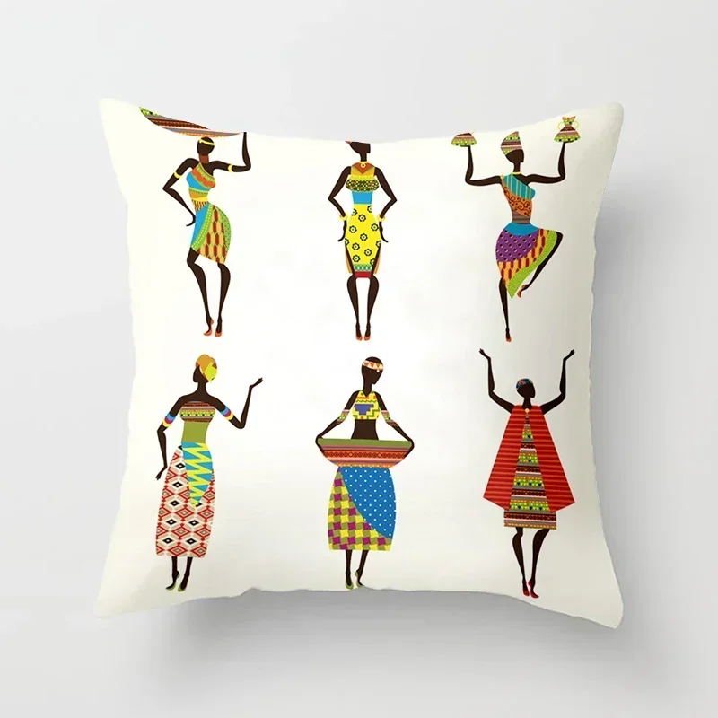 40/45/50/60cm Africa Life Collection African Woman Pillowcase Sofa Car Decorative Cushion Cover for Home Decor Pillow Case