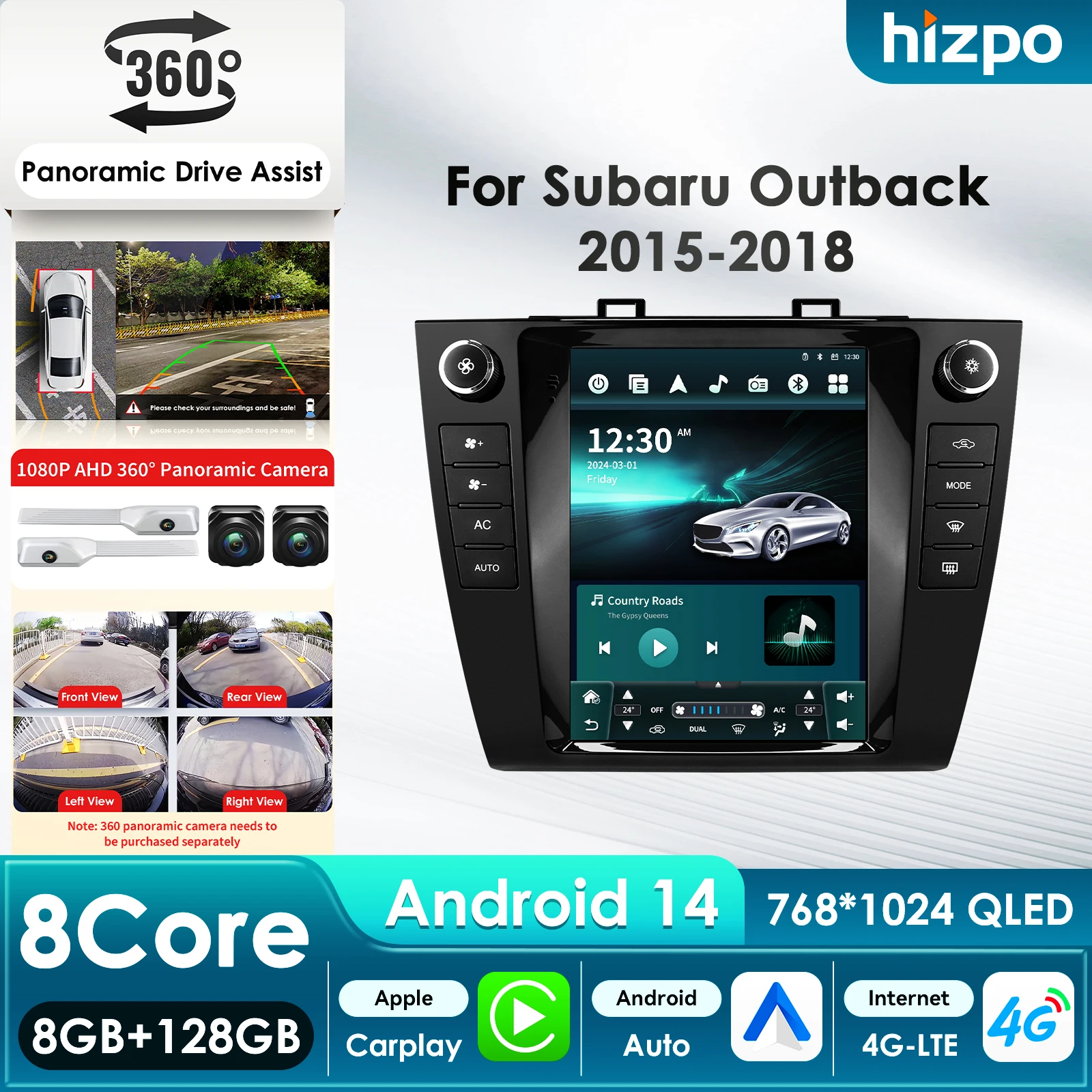 Hizpo 9.7'' Player for Subaru Outback 2015 - 2018 GPS AI Voice CarPlay Stereo Car Radio Multimedia Android 14 Video 4G DSP