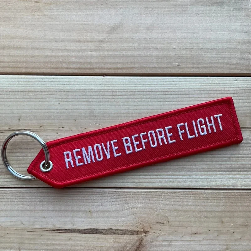 100Pcs Embroidered Remove Before Flight Keychain Lanyard Red Key Tag for Luggage Bag