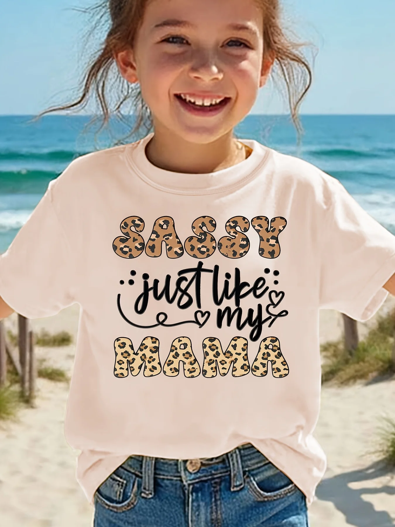 Summer Fashion Girls' Short-Sleeve T-Shirt with Leopard Print and 