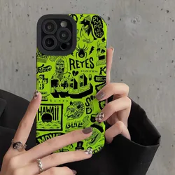Shockproof Cute Doodle Green Color Pattern Silicone Case For iPhone 11 12 13 14 15 Pro Max Mini 8 7 Plus X XS XR Cartoon Cover