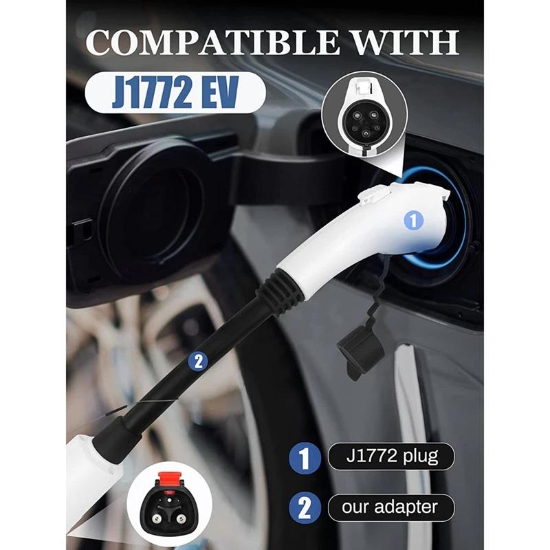 J1772 EV Adapter, 60 Amp 250V AC, for Tesla High Powered Connector, Destination Charger, and Mobile Connector - White