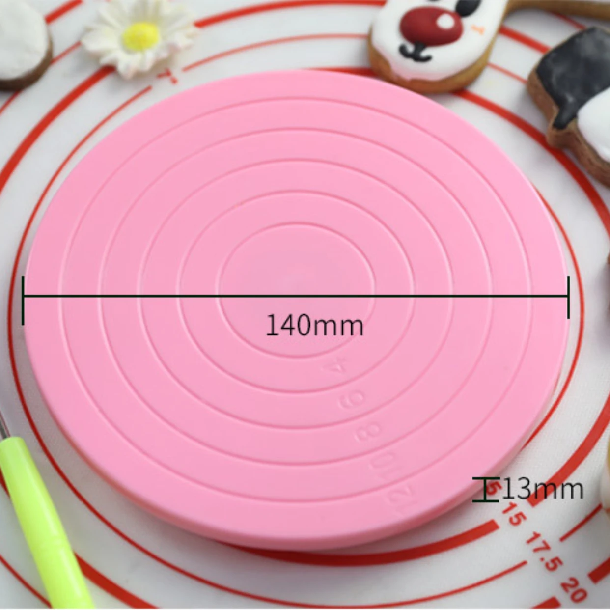 Round 14 CM Cake Turntable Plastic Pink Rotating Stand Plate Baking Revolving Decoration Platform