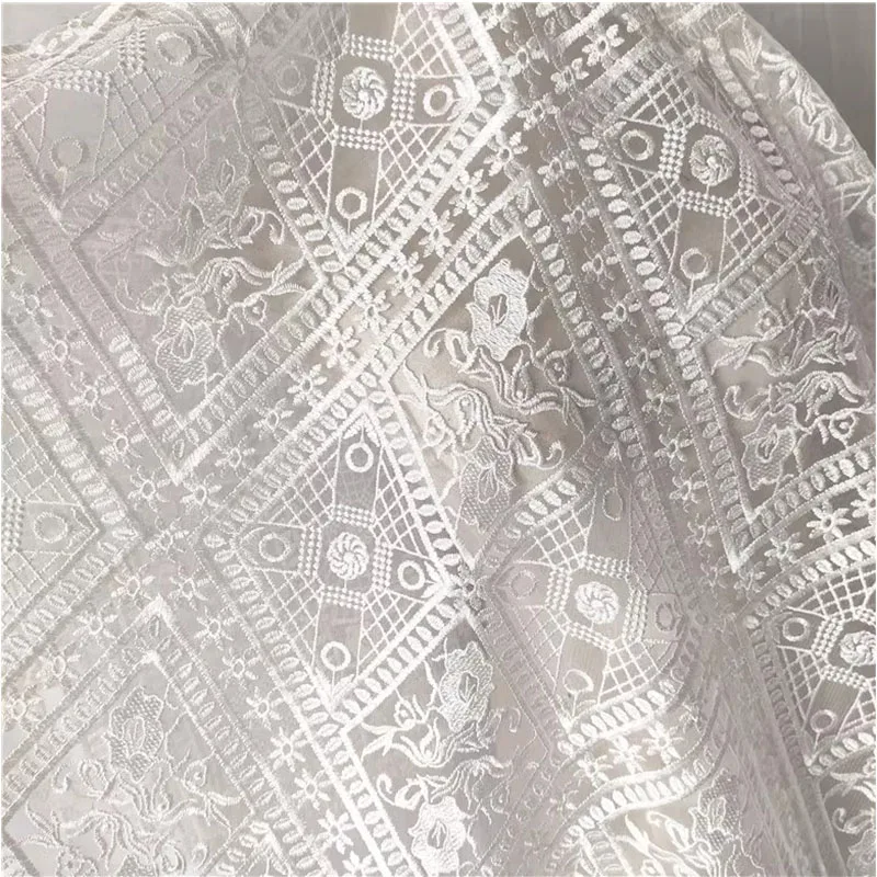 Geometric Pattern Embroidery Lace Fabric Wedding Dress Accessories Designer Fabric