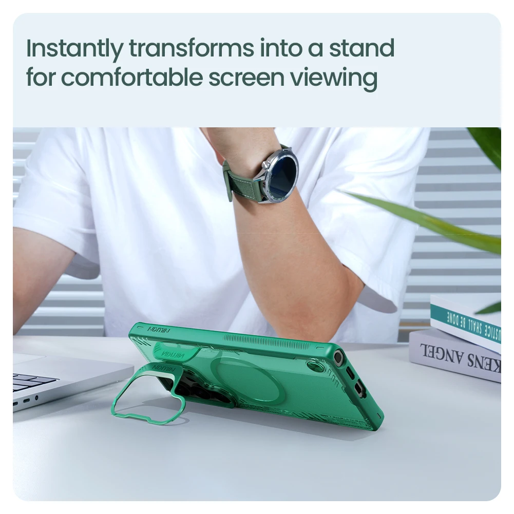 حافظة Nillkin لهاتف سامسونج جالاكسي S25 Ultra Magsafe Iceblade Prop شحن لاسلكي مغناطيسي غطاء أسود لهاتف جالاكسي S25 Ultra