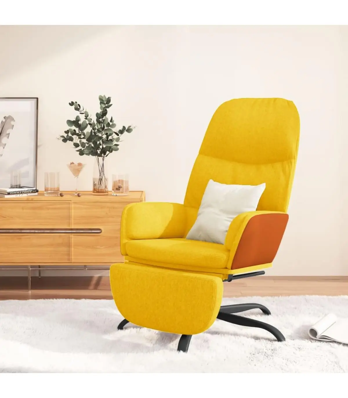 Mustard yellow fabric footrest relax armchairs