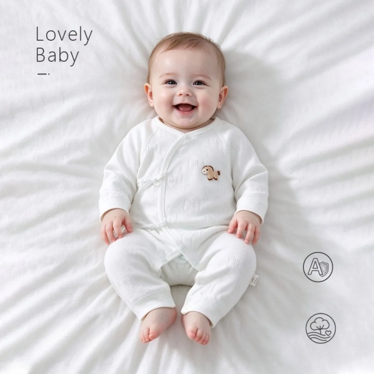 100% Cotton Newborn Baby Romper Solid Color Side Ties Long Sleeve Onesie Horse Pattern Infant Clothes Unisex 0-6M Spring Autumn