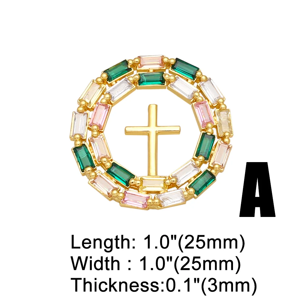 OCESRIO Copper CZ Virgin Mary Pendant for Necklace Gold Plated Green Cross Jewelry Making Supplies Beads Crucifix pdta818