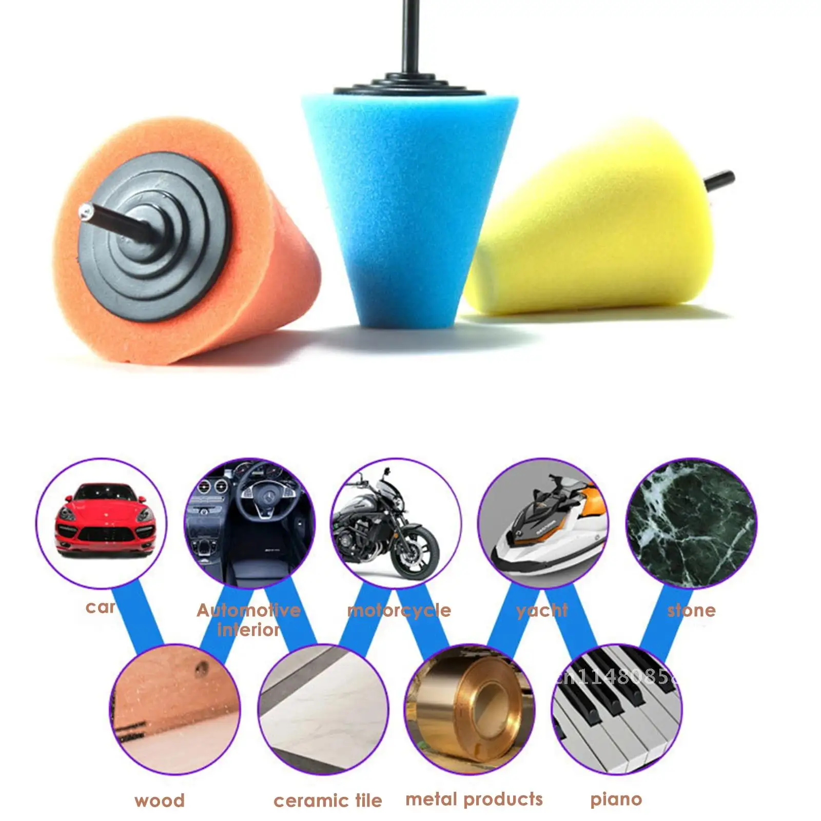 3PCS Car Polishing Kit Car Polish Cone Set Sponge Pads Polishing Wheel Polisher Buffer Waxing Tool Kit Wheel Hub Cleaning Tool