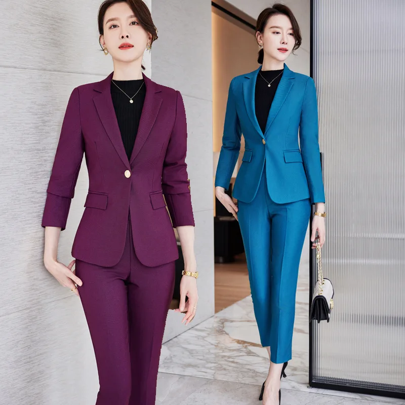 Purple High-End Suit Women2023New Autumn and Winter High-Grade Business Wear Woolen Small Business Suit Coat Winter