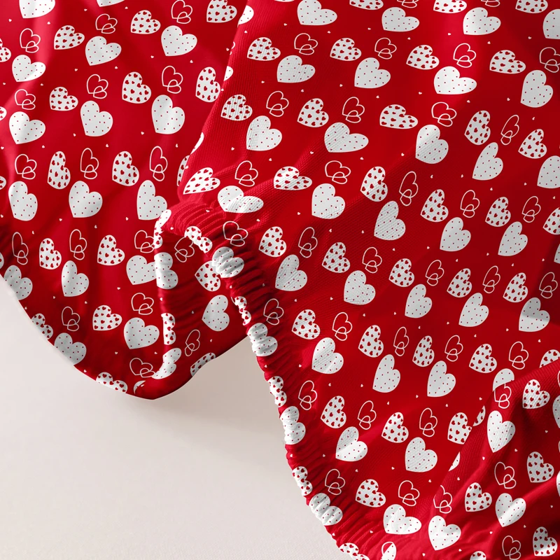 1 Simple modern heart-shaped printed matte Fitted Sheet, bedroom printed bed cover, bedding (excluding pillowcases)