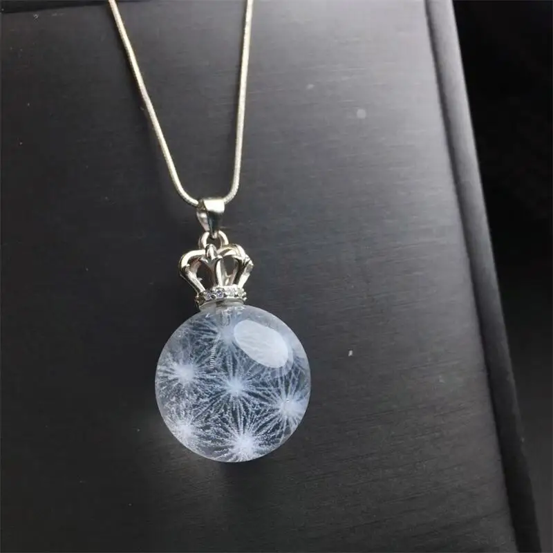 

S925 Натуральные бусины «Счастливый одуванчик» из прозрачной кварцевой сферы, кулон, камень, необработанные кристаллы, женские ювелирные изделия, образец подарка, 1 шт., 16 мм