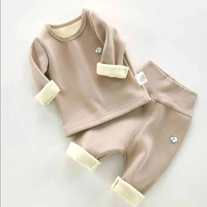 

Повседневный однотонный комплект для малышей: топ и брюки, для мальчиков и девочек, с круглым вырезом, пуловер, осенне-зимний, теплый, вельветовый костюм