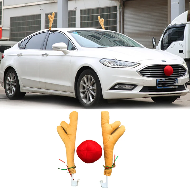 

Reindeer Decoration Car Vehicle Nose Horn Costume Set Rudolph Christmas Reindeer Antlers Red Nose Ornaments Elk Antlers