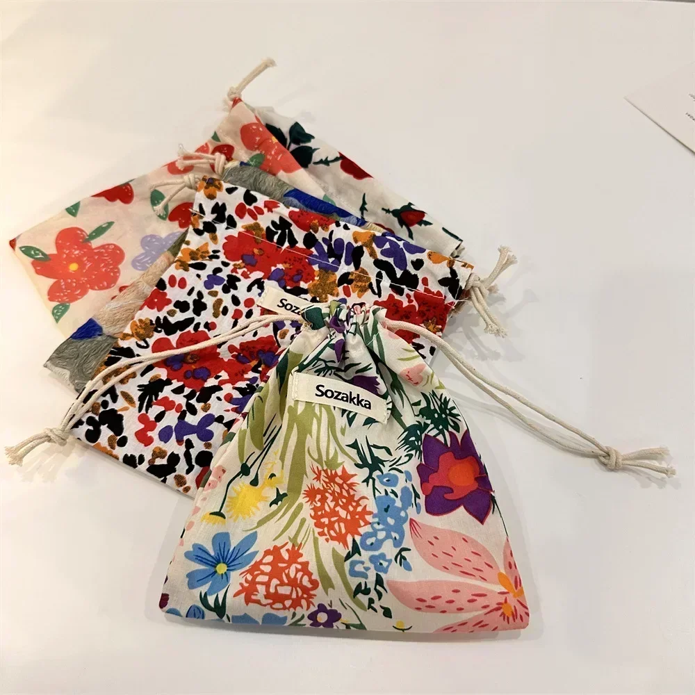 SE24 Cotton Fabric Floral Small Drawstring Bags Lipstick Toiletry Makeup Organizer Coin Pocket  Purse Keys