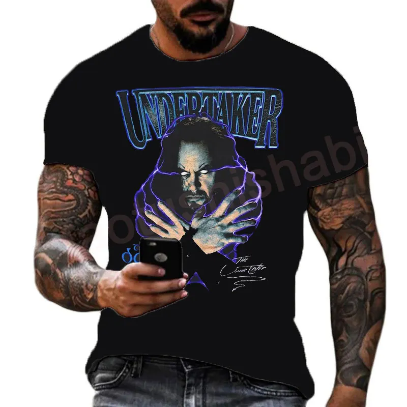 الصيف الرجال ثلاثية الأبعاد الطباعة المصارع الشهير Undertaker تي شيرت الأطفال الشارع الجولة الرقبة الرياضة قمة الموضة الكبيرة ملابس جديدة