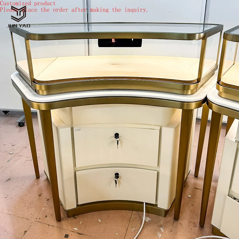 

Custom.High-End Commercial Furniture Customized Modern Jewelry Display Counter Elegant Wood Panel Jade Glass Stainless Metal Mal