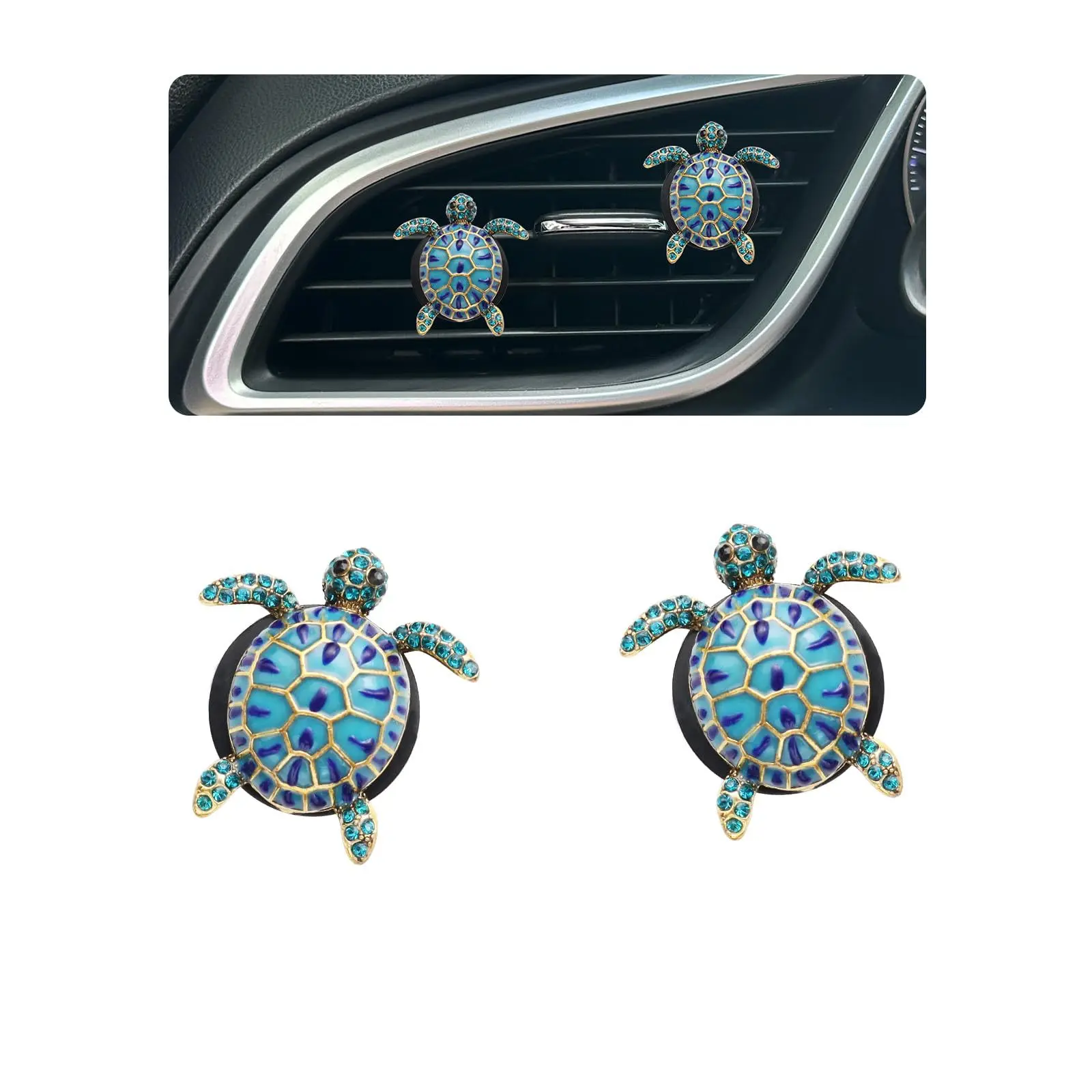 2pcs Sea Turtles Car Decor,Cute Beach Themed Air Freshener Vent Clips for Women,Refillable Outlet Diffuser