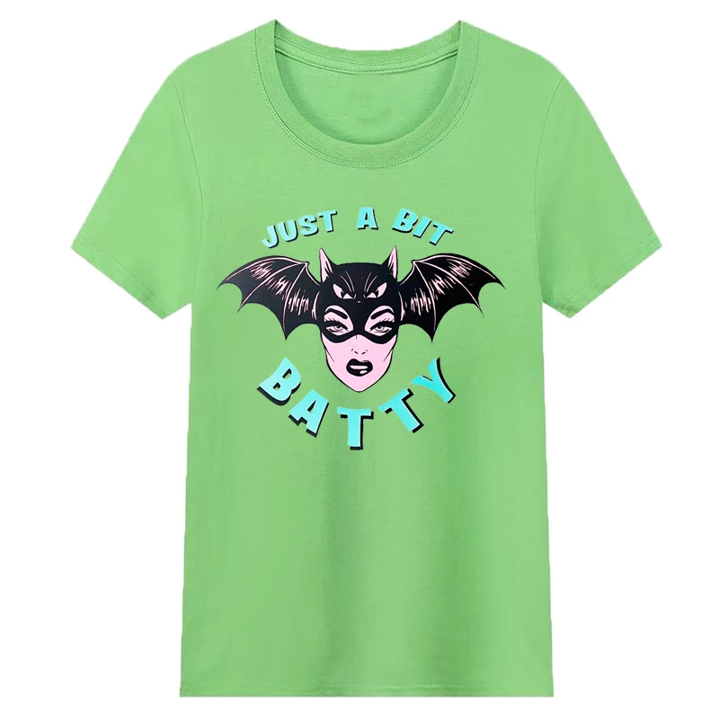 90s Grunge Gothic Clothes Just A Bit Batty Funny Halloween T Shirt for Women Cotton Spooky Withc Horror Dark T-shirt Femme Tops