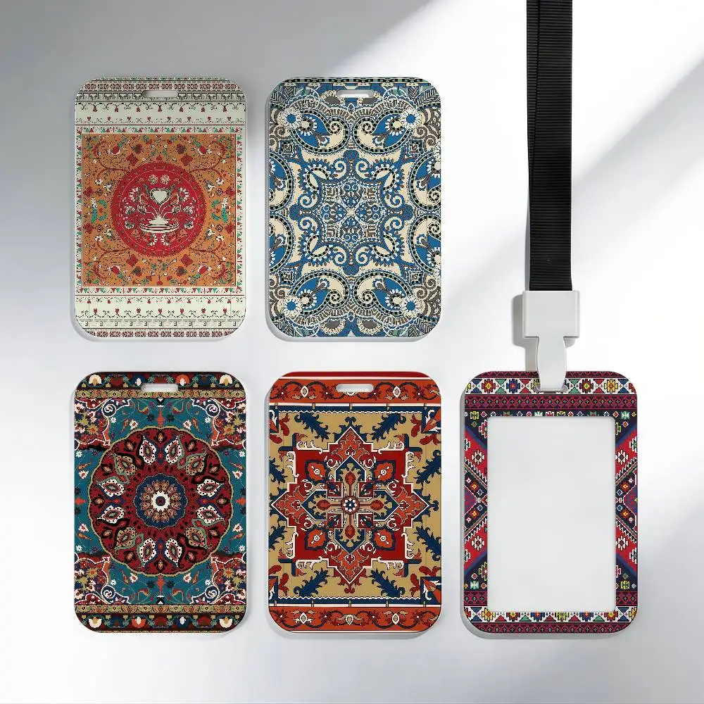 Vintage Fashion Retro Geometric Persian Badge Holder ID Card Credit Cards Protector With Clear Window For Gift Office School