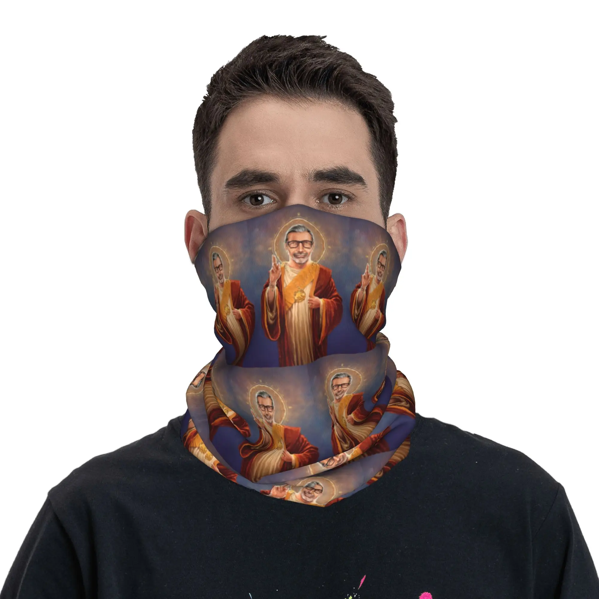Saint Jeff of Goldblum Jeff Goldblum Original Religious Painting Bandana Neck Cover Printed Face Scarf Cycling Scarf Running