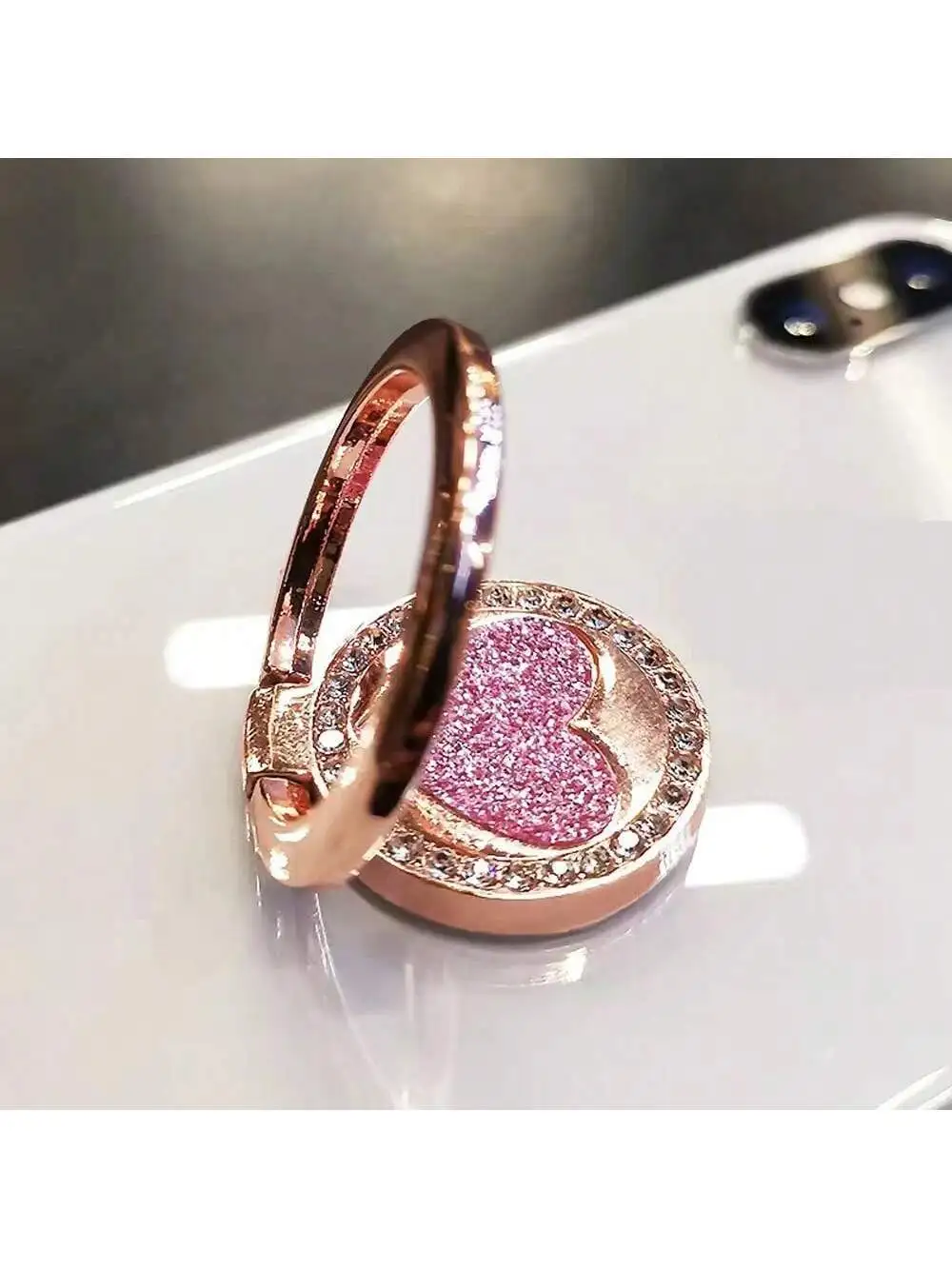 Circular Glittering Heart Metal Ring Buckle Phone Holder, Suitable For Attaching Phone Case Ring Holder   For  All  Mobile Phone