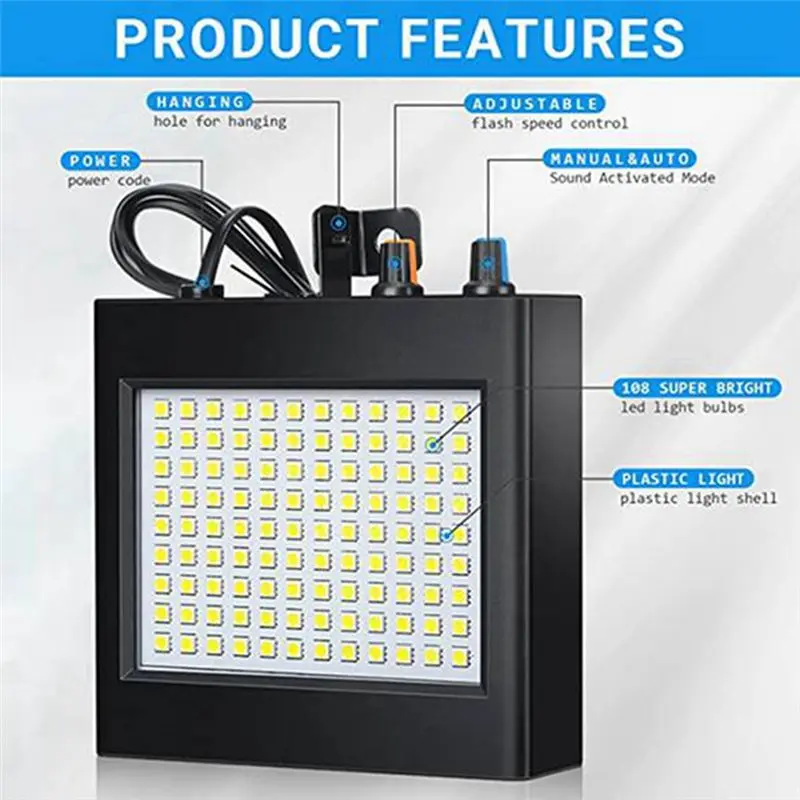 A93Z 4 Strobe Lights White 108 Bright LED Bulbs Party Lights Lights For Party Room Stage Dance Birthday DJ Bar Show EU Plug