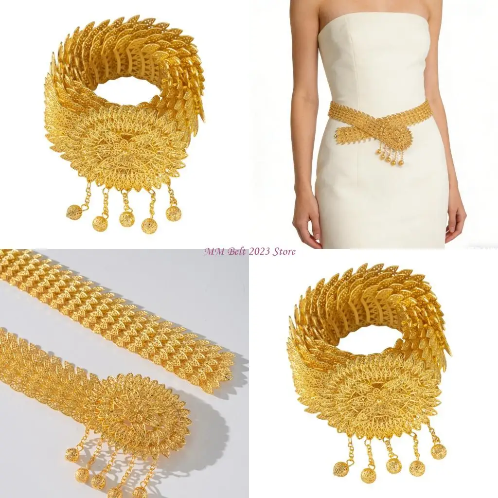 

49ME Fashionable Layered Fringe Hip Chain Adjustable Hook Fastening Layered Metallic Waist Cincher For Costume Parties