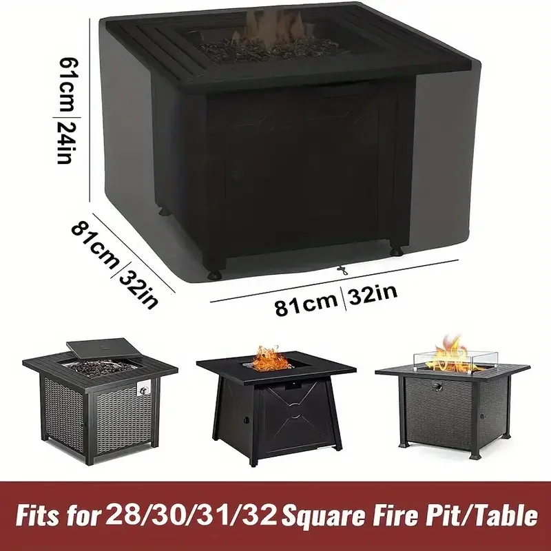 BBQ Accessories Fire Pit Cover, Square 210T Waterproof Square Patio Fire Pit Table Cover, Fade Resistant and UV Resistant,