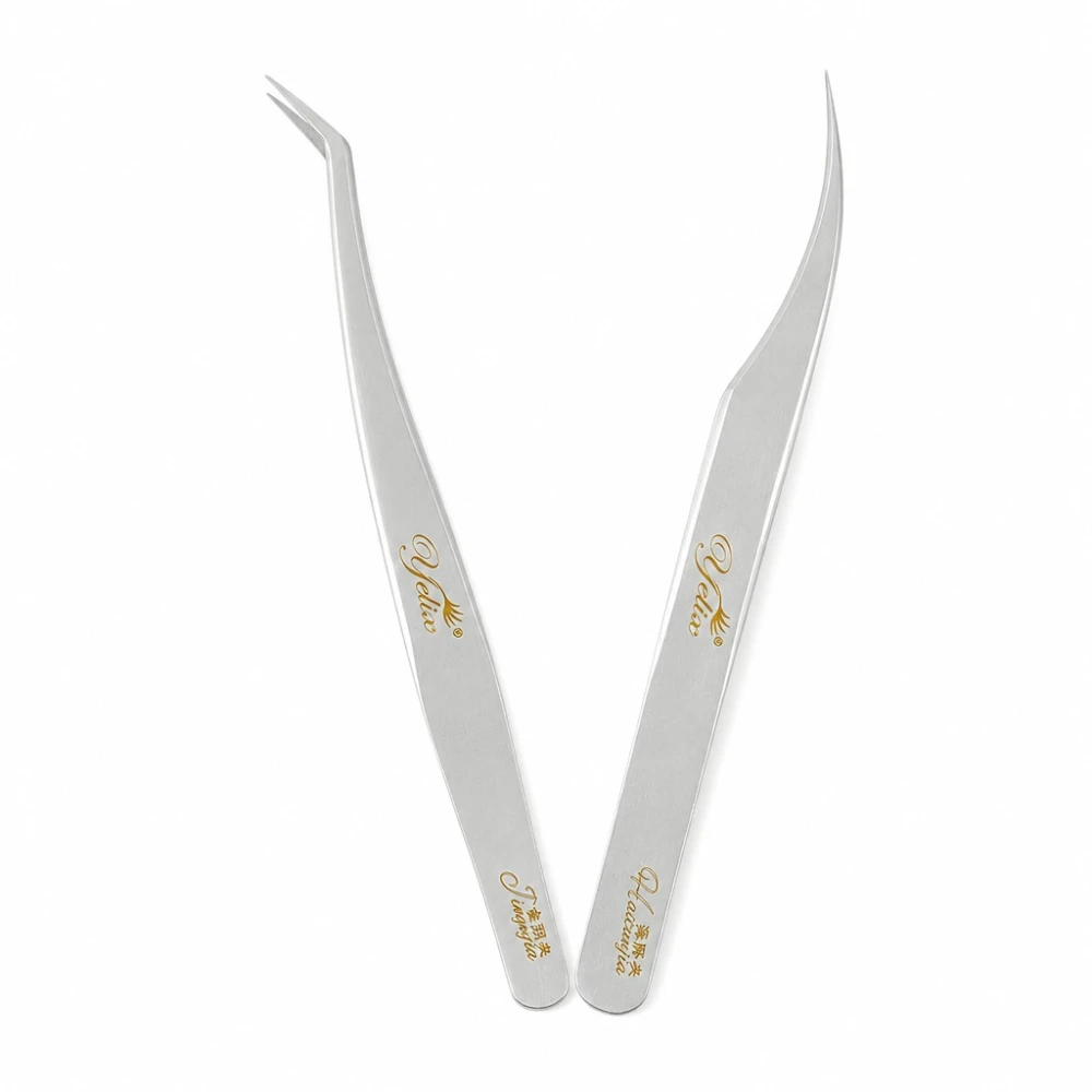 Yelix Precision Lash Tweezers Straight L Curved Tips Eyelash Extension Salon Beauty Tools Set Professional Accurate