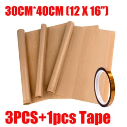 3Pcs PTFE Tefloon Shee with Heat Tape for Heat Press Transfer Non Stick Heat Press Transfer Paper Heat Resistant Craft Mat