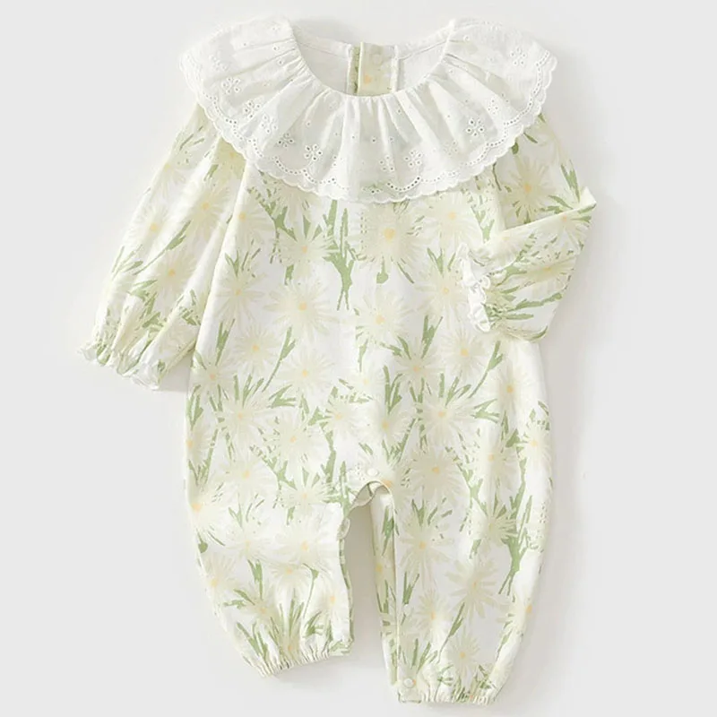 

Spring Autumn Infant Girl Clothes China Style Cute Flowers Doll Collar Princess Jumpsuits Toddler Romper Baby Newborn Items B048