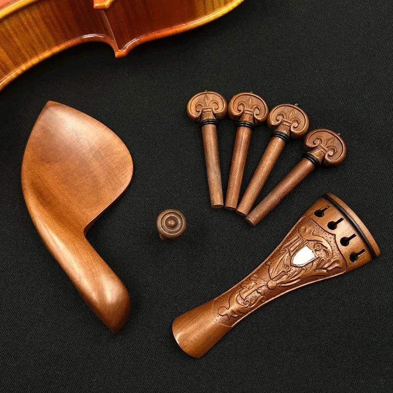 

1 set violin 4/4 Carved patterns jujube wood accessories parts fittings,Tailpiece+Tuning pegs+Endpins+Chin rest/Chin Holder