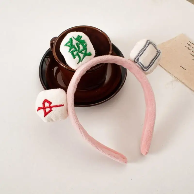 

A52E креативная плюшевая повязка на голову для лица, мягкие резинки для волос в стиле маджонг, эластичные повязки на голову для