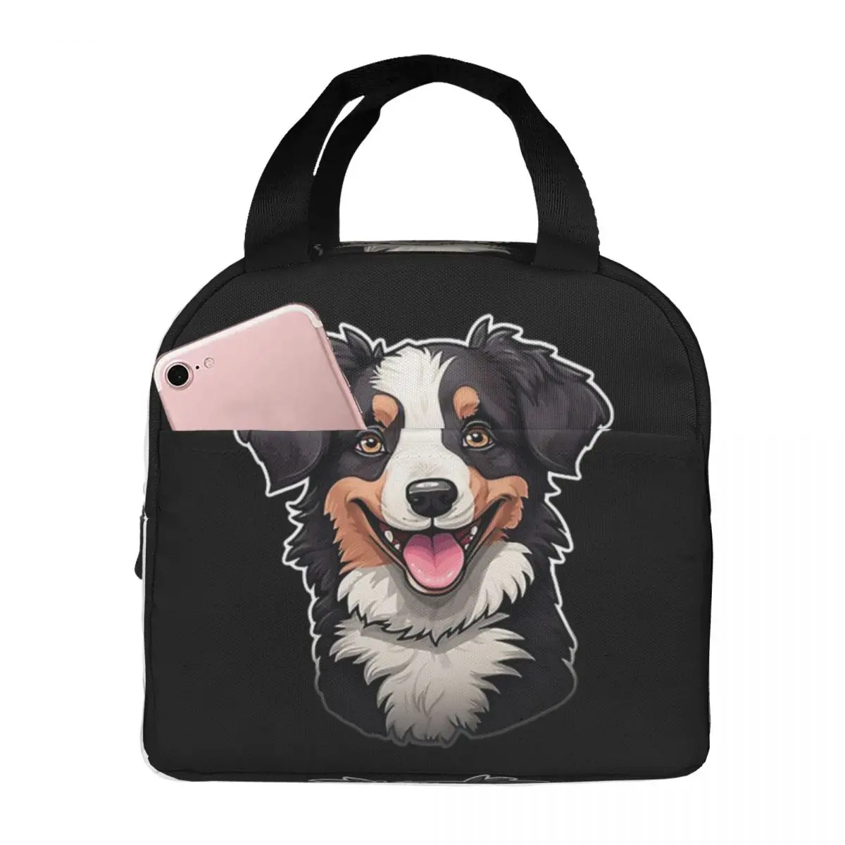 Border Collie Lunch Bags Insulated Bento Box Portable Lunch Tote Resuable Picnic Bag Cooler Thermal Bag for Woman Student Travel