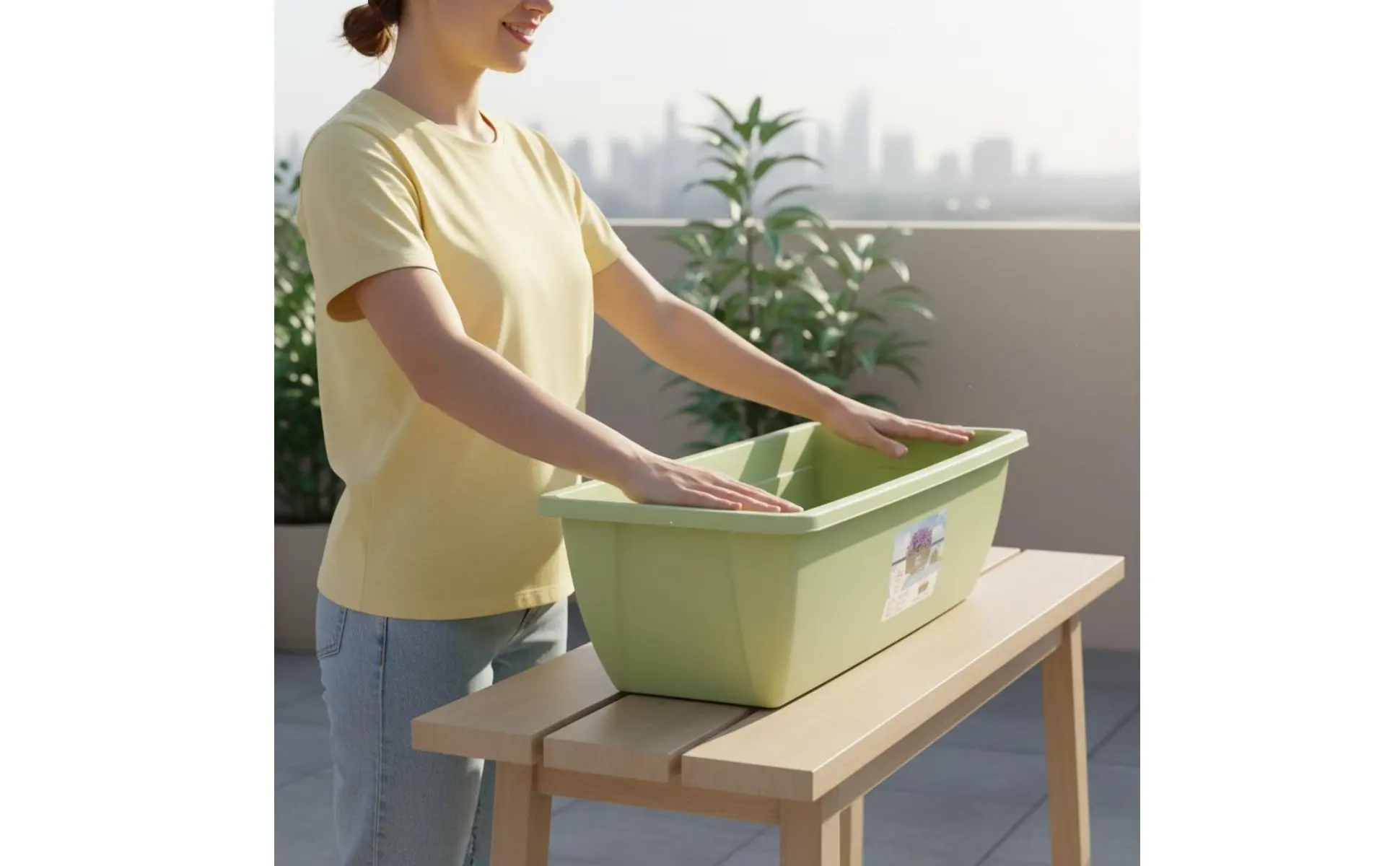 Long Plastic Vegetable Planter Weather Resistant Automatic-Watering Flower Pot Rectangular Planter Integrated Drainage Tray