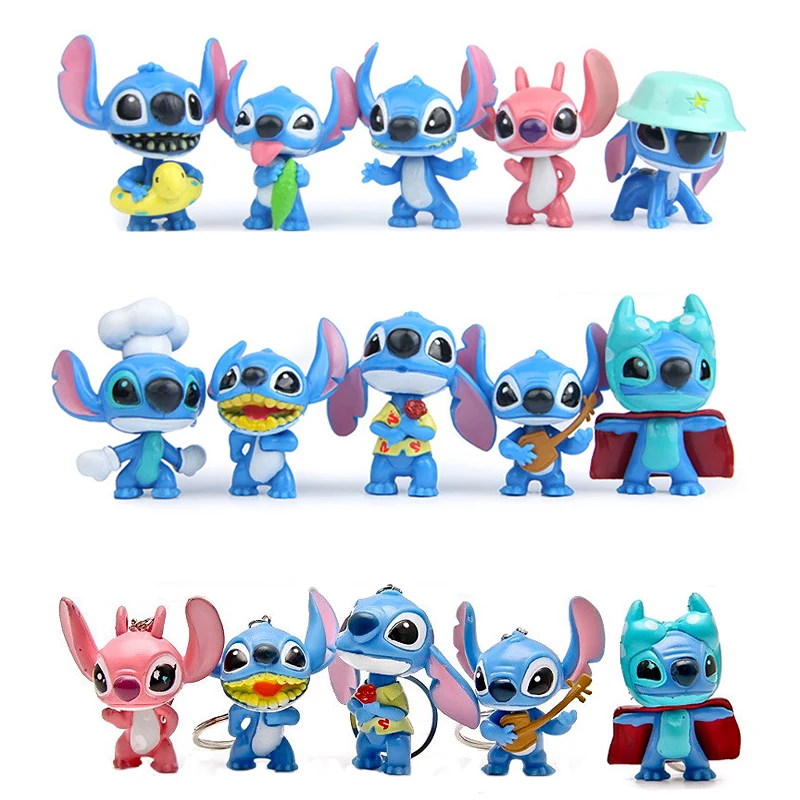 10pcs Disney Lilo Stitch Anime Figures Action Doll Keychains Pendent Ornament Dolls Collection Model Stitch Toys Childrens Gifts