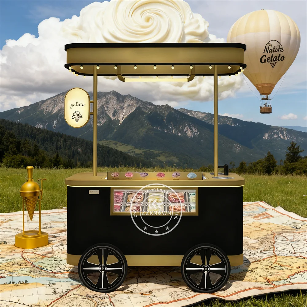 

Wholesale Air Cooling Gelato Trolley Ice Lolly Ice Cream Cart with Freezer