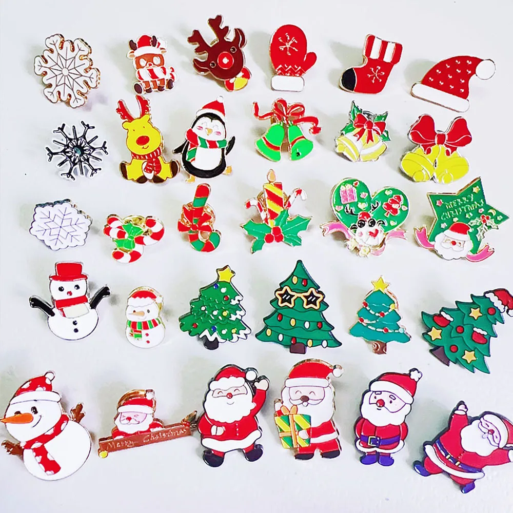 Christmas Enamel Pin for Girls Boys Xmas Tree Red Gloves Snowman Santa Claus Boot Garland Brooches Winter Coat Cap Accessories
