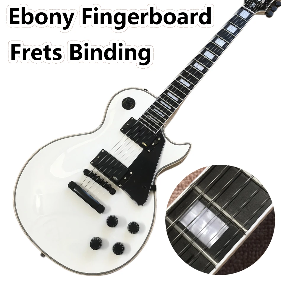 Made in China, LP electric guitar, Ebony binding guitar, black hardware, white guitar, free shipping